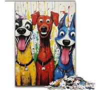 Jigsaw Puzzles for Teenagers 1000 Piece Three Happy Dogs, Help The Brain Exercise Addictive Toys to Cultivate Patience Enhance Memory (Size 26x38cm)