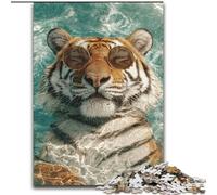 Jigsaw Puzzles for Teenagers 1000 Piece Tiger in The Swimming Pool, Toy Intellectual Game Enhance Love between Couples for Ages 14+ (Size 50x75cm)