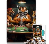 Jigsaw Puzzles for Teenagers 1000 Piece Tiger Poker,Family Entertainment Toys with Matching Poster And Trivia Sheet (38x26cm)