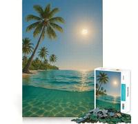 Jigsaw Puzzles for Teenagers 1000 Piece Tropical Beach with Palm Trees And Ocean Tight Fit Piece Logic Fun Toy Quiet Fun Play Birthday Art Play(38x26cm)