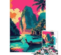 Jigsaw Puzzles for Teenagers 1000 Piece Tropical Island Boats Landscape Art 1000 Jigsaw Puzzle DIY Toys For Family Fun Challenging Family Fun Game (38x26cm)