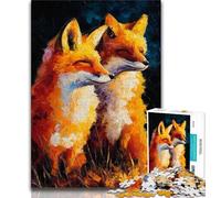 Jigsaw Puzzles for Teenagers 1000 Piece Two Foxes,Stress Reliever Difficult Challenge with Matching Poster And Trivia Sheet 38x26cm