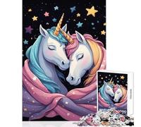 Jigsaw Puzzles for Teenagers 1000 Piece Two Unicorns Embracing in Starry Night Jigsaw for Teenagers Stress Reliever Help The Brain Exercise Unique Birthday And Gifts (50x75cm)