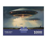 Jigsaw Puzzles for Teenagers 1000 Piece UFO Sightings Alien Spaceships Hovering Over Rural Landscape Teenager Puzzles Relax Games Hand Speed Race Fun Activities at Home 70x50cm/1000pcs