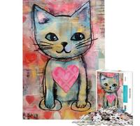 Jigsaw Puzzles for Teenagers 1000 Piece Valentine Cat with Loving Heart Mixed Media 1000 Jigsaw Puzzle DIY Toys For Family Fun Challenging Family Fun Game (38x52cm)