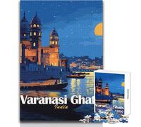 Jigsaw Puzzles for Teenagers 1000 Piece Varanasi Ghats India Night Illustration Toys Educational Games Precision Cutting Birthday Gifts Size 38x52cm