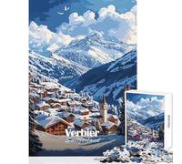 Jigsaw Puzzles for Teenagers 1000 Piece Verbier Switzerland Mountain Village Relaxing Games A Work of Art Home Decoration Toys Great Gifts for Gaming (50x75cm)