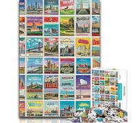 Jigsaw Puzzles for Teenagers 1000 Piece Vintage Postage Stamps Collage,Toys Educational Games Stress Relieving Artists Collection,Fine Art 75x50cm