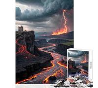 Jigsaw Puzzles for Teenagers 1000 Piece Volcanic Landscape with Castle And Lightning Toy Wall Decor Funny Gift Brain Teaser Game Enhance Love between Couples size 38x52cm