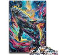 Jigsaw Puzzles for Teenagers 1000 Piece Watercolor Whale Adult Puzzles,Staycation Kill Time with Matching Poster And Trivia Sheet (26x38cm)