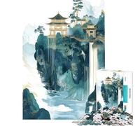 Jigsaw Puzzles for Teenagers 1000 Piece Waterfall Pagoda Landscape for Birthday, Chrismas Presents for Women DIY Toys for Age 14+ Game (38x52cm)