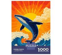 Jigsaw Puzzles for Teenagers 1000 Piece Whale Breaching Ocean Waves at Sunset Teenager Puzzles Relax Games Hand Speed Race Fun Activities at Home 38x26cm/1000pcs