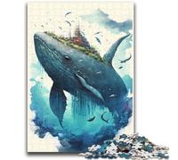 Jigsaw Puzzles for Teenagers 1000 Piece Whale Watercolor Painting Toys Educational Games Stress Relieving Suitable for Desktop Decoration 50x75cm