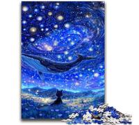 Jigsaw Puzzles for Teenagers 1000 Piece Whales Under The Starry Sky Stress Reliever Difficult Challenge Suitable for Desktop Decoration 26x38cm