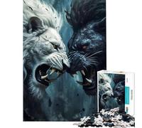 Jigsaw Puzzles for Teenagers 1000 Piece White And Black Lion Fight Brain Intelligence Challenge Addictive Toys Family Game Stress Reliever Funny Gifts (Size 38x26cm)