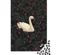 Jigsaw Puzzles for Teenagers 1000 Piece White Swan Among Black Birds Jigsaw Puzzle Relax Games Difficult Hard Fun at Home Activities, 70x50cm/1000pcs