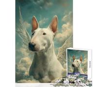 Jigsaw Puzzles for Teenagers 1000 Piece Winged Bull Terrier in The Clouds Educational Toy Birthday Gifts Fun Games Fun at Home Activities, Size 38x52cm