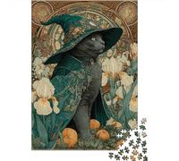 Jigsaw Puzzles for Teenagers 1000 Piece Witch Cat Halloween Art Print Jigsaw Puzzle Relax Games Difficult Hard Fun at Home Activities, 52x38cm/1000pcs