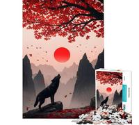 Jigsaw Puzzles for Teenagers 1000 Piece Wolf Howling Under Red Sun And Tree Educational Challenge Home Art Decor Educational Game for And from 14 Years And over (38x26cm)