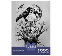 Jigsaw Puzzles for Teenagers 1000 Piece Wolf Raven Moon Tattoo Design Puzzle for Adults Anti-Stress Toys Presents for Women Unique Birthday And Xmas Gifts 38x26cm/1000pcs