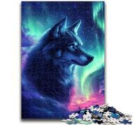 Jigsaw Puzzles for Teenagers 1000 Piece Wolf Under The Aurora Toys Educational Games Stress Relieving Suitable for Desktop Decoration 50x75cm