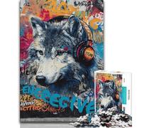 Jigsaw Puzzles for Teenagers 1000 Piece Wolf with Headphones,Decompressing Intellectual Educational Toy Educational Game for Birthday,Chrismas 38x26cm