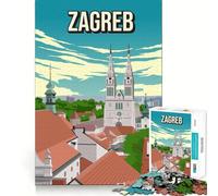 Jigsaw Puzzles for Teenagers 1000 Piece Zagreb Croatia Cityscape Skyline Tight Fit Piece Logic Fun Toy Quiet Fun Play Birthday Art Play (38x52cm)