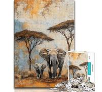 Jigsaw Puzzles for Teenagers 1000 Pieces African Elephants,Family Activity Fun at Home Activities,Birthday Present,Travel Gifts 38x26cm