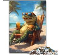 Jigsaw Puzzles for Teenagers 1000 Pieces Alligator on Vacation,Challenging To Complete But Fun And Humorous Unique Birthday And Gifts 50x75cm