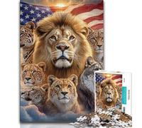 Jigsaw Puzzles for Teenagers 1000 Pieces American Flag Lion,Toys Educational Games Stress Relieving Parent-child Interaction (75x50cm)