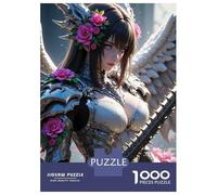 Jigsaw Puzzles for Teenagers 1000 Pieces Anime Angel Warrior with Roses Jigsaws for Adults Brain Teaser Game Home Decoration Parent-child Interaction 38x26cm/1000pcs