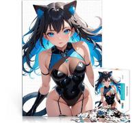Jigsaw Puzzles for teenagers 1000 Pieces Anime Cat Girl in Black Late Bodysuit - Blue Series Collection 04 Mustermontage tolles Geschenk38x26cm