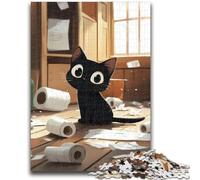 Jigsaw Puzzles for Teenagers 1000 Pieces Artistic Abstract Black Cat Adult Jigsaw,Staycation Kill Time with Fully Interlocking Randomly Shaped Pieces (26x38cm)