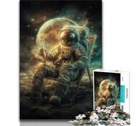 Jigsaw Puzzles for Teenagers 1000 Pieces Astronaut Sitting on The Moon,Toys Educational Games Stress Relieving Parent-child Interaction (75x50cm)