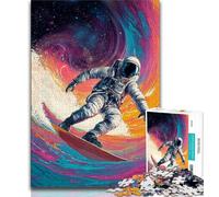 Jigsaw Puzzles for Teenagers 1000 Pieces Astronaut Surfing,Stress Reliever Staycation Kill Time Wishlist with Santa Claus (75x50cm)