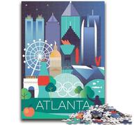 Jigsaw Puzzles for Teenagers 1000 Pieces Atlanta City Travel Poster Train Your Brain And Hands Parent-child Interaction for Age 14+ (size 38x26cm)