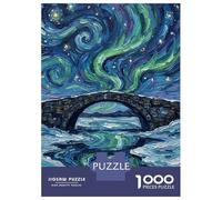 Jigsaw Puzzles for Teenagers 1000 Pieces Aurora Borealis over Stone Bridge Painting Puzzles for Adults Hands-on Game Improve Memory Parent-child Interaction 38x26cm/1000pcs