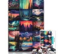Jigsaw Puzzles for Teenagers 1000 Pieces Aurora Collage,Help The Brain Exercise Addictive Toys to Cultivate Patience Perfect Decoration 38x26cm