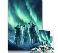 Jigsaw Puzzles for Teenagers 1000 Pieces Aurora Howling Wolf Teenager Puzzles,Educational Family Game Suitable for Desktop Decoration 75x50cm
