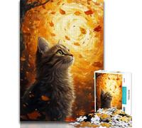 Jigsaw Puzzles for Teenagers 1000 Pieces Autumn Cat,Stress Reliever Staycation Kill Time Wishlist with Santa Claus (75x50cm)