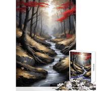 Jigsaw Puzzles for Teenagers 1000 Pieces Autumnal River Through Forest Landscape DIY Toys Great Gift Educational Game Decompressing Intellectual Size 50x75cm