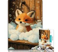 Jigsaw Puzzles for Teenagers 1000 Pieces Bathing Fox Adult Puzzles,family Fun Games Is Ideal As A Gift for The Whole Family 26x38cm