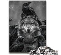 Jigsaw Puzzles for Teenagers 1000 Pieces Black And White Wolf Crow Teenager Puzzles,Educational Family Game Suitable for Desktop Decoration (75x50cm)