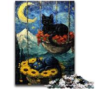 Jigsaw Puzzles for Teenagers 1000 Pieces Black Cat Art Family Game Stress Reliever Difficult Challenge Suitable for Couples 26x38cm