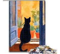 Jigsaw Puzzles for Teenagers 1000 Pieces Black Cat by The Window, Toys Educational Games Stress Relieving Great Gifts And Toys 26x38cm