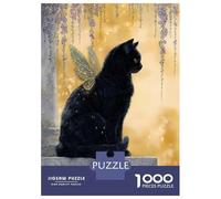 Jigsaw Puzzles for Teenagers 1000 Pieces Black Cat Fairy with Golden Wings Puzzles for Adults Hands-on Game Difficult Challenge for Is Ideal As A Gift 38x26cm/1000pcs