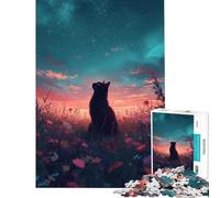 Jigsaw Puzzles for Teenagers 1000 Pieces Black Cat Gazing at Starry Sky Challenging Game Toys Educational Game Enhance Memory Secret Santa Gifts (Size 38x52cm)