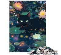 Jigsaw Puzzles for Teenagers 1000 Pieces Black Cat in A Starry Pond Educational Challenge Home Decoration Relax Games for And from 14 Years And over (38x52cm)
