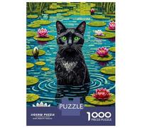 Jigsaw Puzzles for Teenagers 1000 Pieces Black Cat in Lily Pond Mosaic Adult Jigsaw Fun Games Perfect Decoration Parent-child Interaction 70x50cm/1000pcs