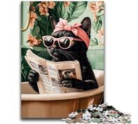 Jigsaw Puzzles for Teenagers 1000 Pieces Black Cat in The Bathroom Teenager Puzzles,Educational Family Game Suitable for Desktop Decoration (75x50cm)